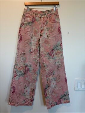 Floral Pink Wide-Leg Jeans